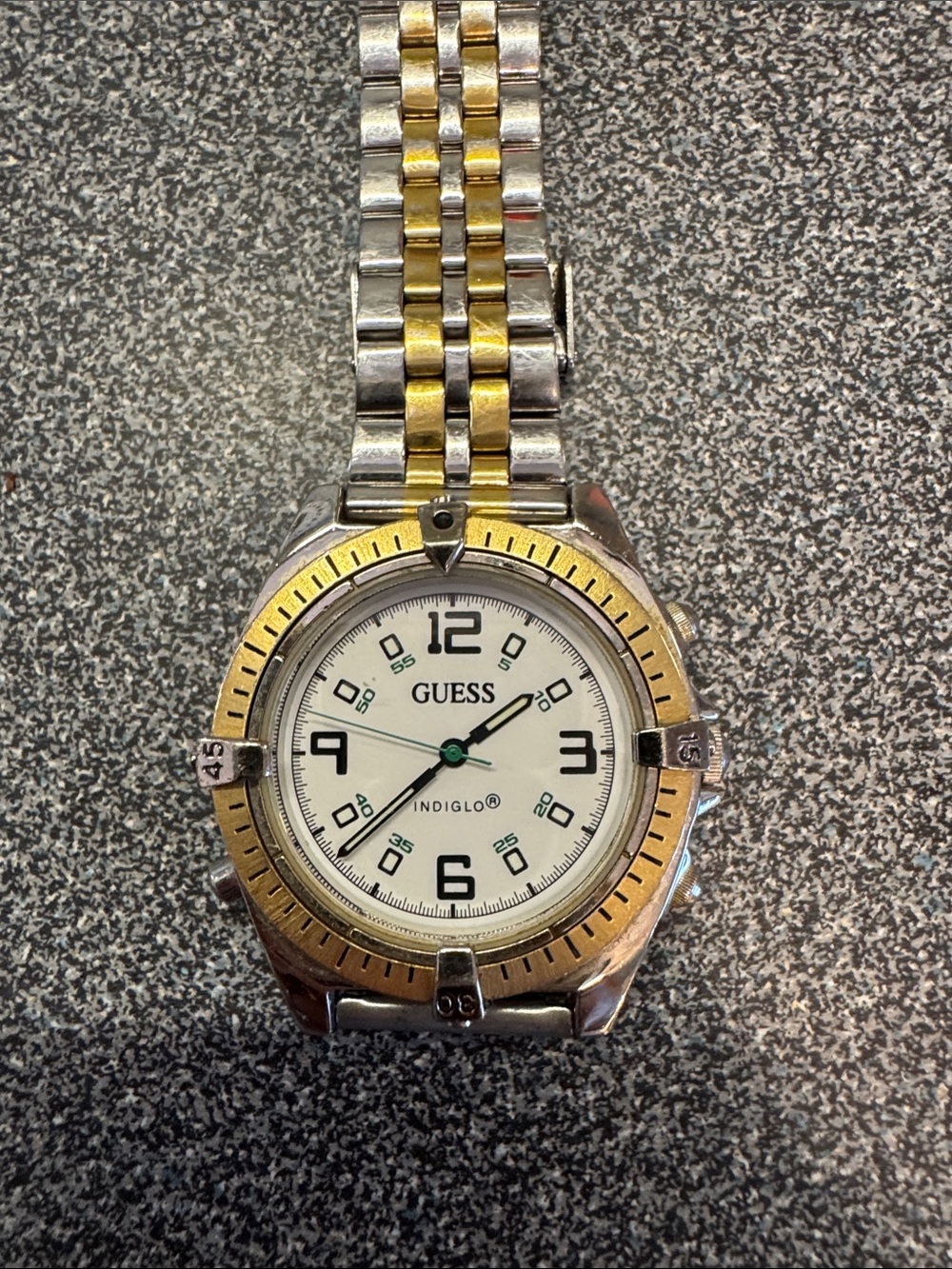Guess Two-Tone Steel and Gold Men's Watch with White Dial